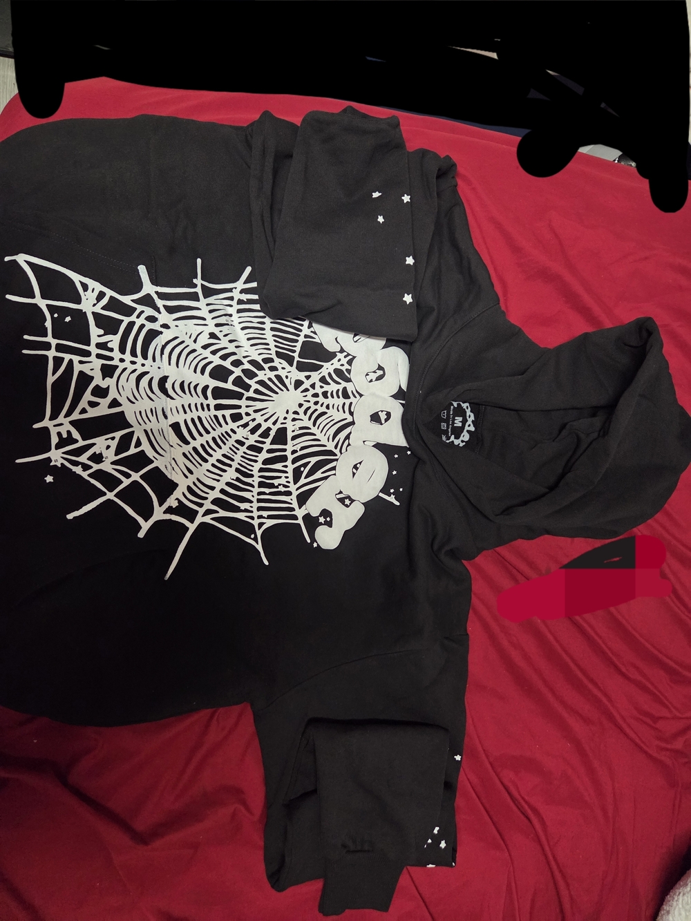 Black Hoodie with White Spiderweb and Cute Ghosts